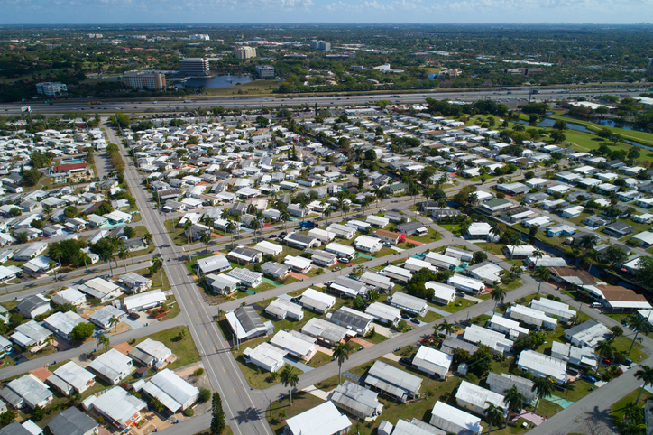 Aerial image of a trailer park