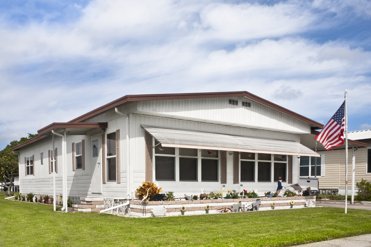 Mobile home with American flag double wide