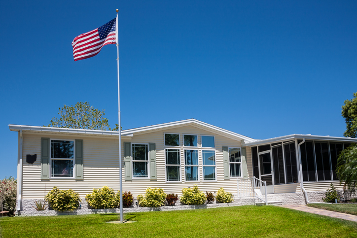 Mobile Home with American Flag mobile home park
