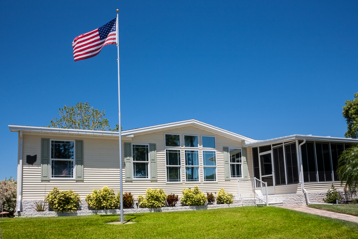 Mobile Home with American Flag mobile home park 