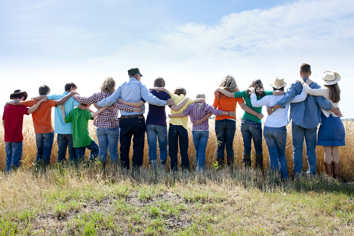 Christian Religious Family Group Prays to God Thankful Crop Farm