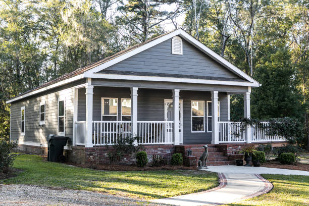 Small blue gray mobile home